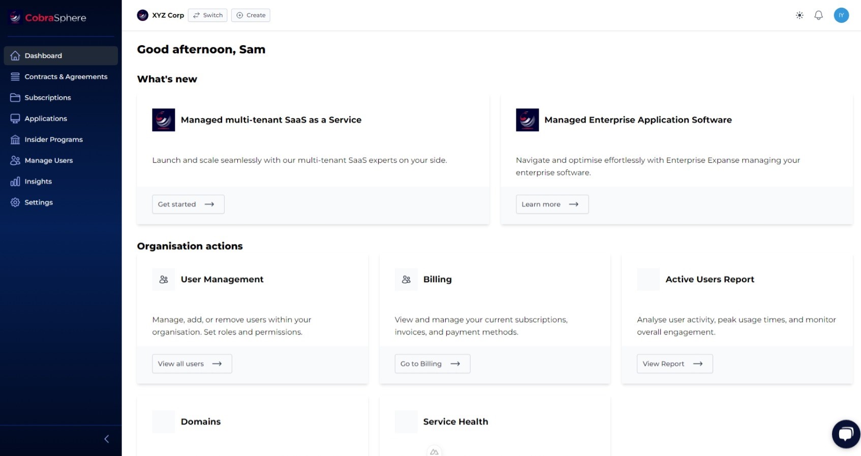 CobraSphere Enterprise Manager Dashboard Concept